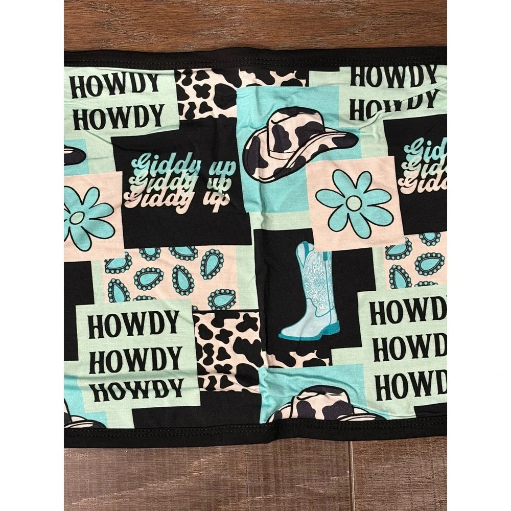 Kids Bamboo Western Howdy Giddy Up Cowboy Hat Boot Patchwork Burp Cloth
